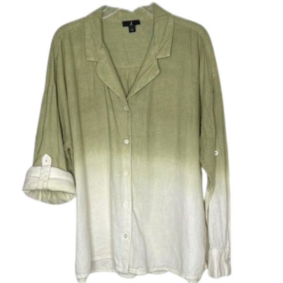 Jason Wu Dip Dye Linen Button Front Shirt - Olive - L - Picture 2 of 7